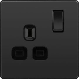 BG PCDBC21B Black Chrome Evolve 1 Gang 13A Switched Socket Outlet - Black Insert