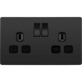 BG PCDBC22B Black Chrome Evolve 2 Gang 13A Switched Socket Outlet - Black Insert image