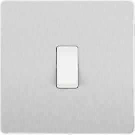 BG PCDBS12W Brushed Steel Evolve 1 Gang 20A 16AX 2 Way Light Switch - White Insert image