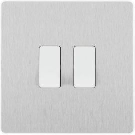 BG PCDBS42W Brushed Steel Evolve 2 Gang 20A 16AX 2 Way Light Switch - White Insert image