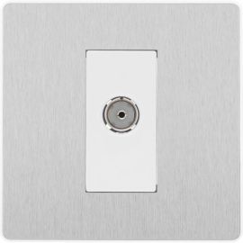 BG PCDBS60W Brushed Steel Evolve Co-Axial Socket Outlet - White Insert