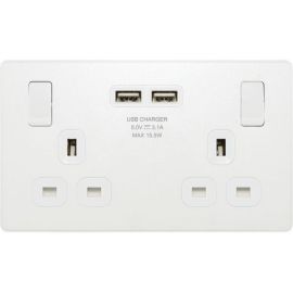 BG PCDCL22U3W Pearlescent White Evolve 2 Gang 13A 2x USB-A 3.1A Switched Socket Outlet - White Insert image