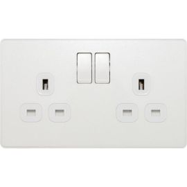 BG PCDCL22W Pearlescent White Evolve 2 Gang 13A Switched Socket Outlet - White Insert image