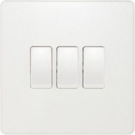 BG PCDCL43W Pearlescent White Evolve 3 Gang 20A 16AX 2 Way Light Switch - White Insert image