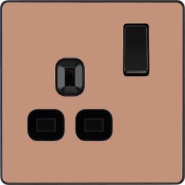 BG PCDCP21B Polished Copper Evolve 1 Gang 13A Switched Socket Outlet - Black Insert image