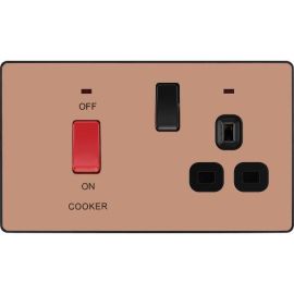 BG PCDCP70B Polished Copper Evolve 45A 2 Pole Cooker Control Unit 13A Switched Socket - Black Insert