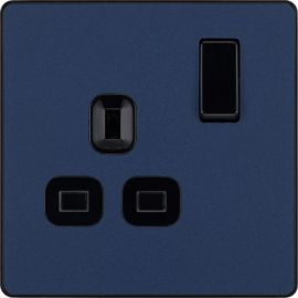 BG PCDDB21B Matt Blue Evolve 1 Gang 13A Switched Socket Outlet - Black Insert image