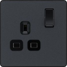BG PCDMG21B Matt Grey Evolve 1 Gang 13A Switched Socket Outlet - Black Insert image