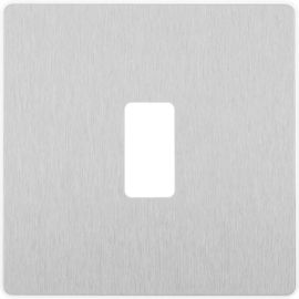 BG RPCDBS1W Evolve Grid Brushed Steel 1 Module Square Front Plate - White Trim