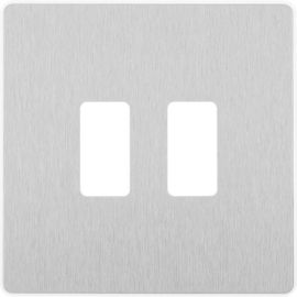 BG RPCDBS2W Evolve Grid Brushed Steel 2 Module Square Front Plate - White Trim image