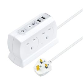 Masterplug SRGDSU42PW White 4 Socket 13A 2x USB-A 3.1A 2m Surge-Protected Extension Lead image