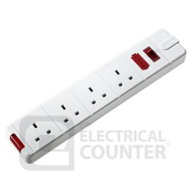 White 13A 4 Gang Heavy Duty Switched & Fused Trailing Socket with Neon