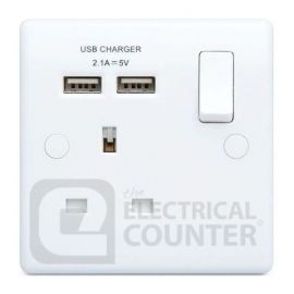 BG Electrical 821U2 USBeautiful 1 Gang Switched Socket Single Pole with 2x 2.1A Type A USB White Rounded Edge 13A image