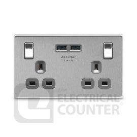 BG Electrical FBS22U3G USBeautiful Screwless Flat-Plate 5 Pack Double Switched Plug Socket Brushed Steel Grey Insert 2 USB 3.1A (5 Pack, 16.57 each) image