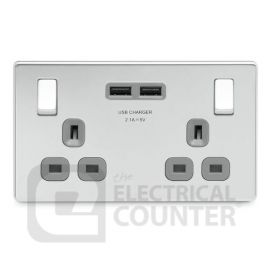 BG Electrical FPC22U3G USBeautiful Screwless Flat-Plate Double Switched Plug Socket Polished Chrome Grey Insert 2 USB 3.1A