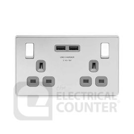 BG Electrical FPC22U3G USBeautiful Screwless Flat-Plate 10 Pack Double Switched Plug Socket Polished Chrome Grey Insert 2 USB 3.1A (10 Pack, 16.93 each) image