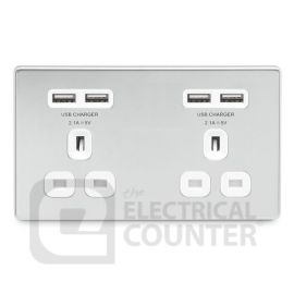 BG Electrical FPC24U44W USBeautiful Screwless Flat-Plate Unswitched Double Plug Socket Polished Chrome White Insert 4 USB 4.2A image