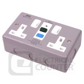 Cudis SMR13A-030 20 Pack Metal 2 Gang 13A 30mA Latching Type RCD Switched Socket (20 Pack, 25.58 each) image