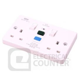 Cudis SPR13A-030 20 Pack Plastic 2 Gang 13A 30mA Latching Type RCD Switched Socket (20 Pack, 22.58 each) image
