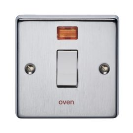 Crabtree 4012/3SC/OV Raised Satin Chrome 1 Gang 32A 2 Pole 'oven' Neon Control Switch - White Insert