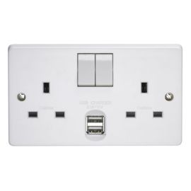 Crabtree 4306/USB/D Capital White 2 Gang 13A 2 Pole 2x 2.1A USB-A Switched Socket image