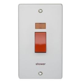 Crabtree 4500/3/SH Capital White 2 Gang 50A 2 Pole Neon 'shower' Switch
