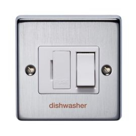 Crabtree 4832/SC/DW Raised Satin Chrome 13A 2 Pole 'dishwasher' Switched Fused Spur Unit - White Switch/Insert