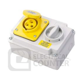 Deligo ILS110-16  Yellow Industrial Three Pin Socket & Interlocking Switch IP44 16A 110V image