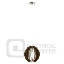 Cossano Satin Nickel with Brown Wood Pendant Light 60W E27, 300mm image