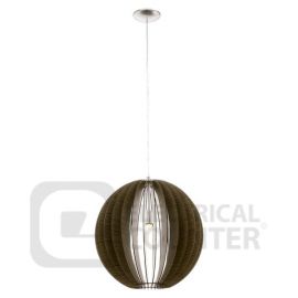 Cossano Satin Nickel with Brown Wood Pendant Light 60W E27, 500mm image