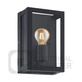 Alamonte 1 Galvanised Black Outdoor Lantern Wall Light 60W E27 IP44