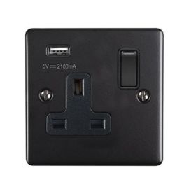 Eurolite EN1USBMBB Enhance Matt Black 1 Gang 13A 1x USB-A 2.1A Switched Socket
