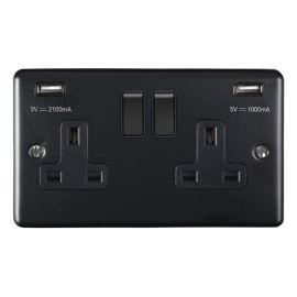 Eurolite EN2USBMBB Enhance Matt Black 2 Gang 13A 2x USB-A 3.1A Switched Socket
