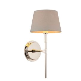Endon Lighting 103359 Rennes & Cici Bright Nickel 6W E14 8-Inch Grey Fabric Shade Dimmable Wall Light image
