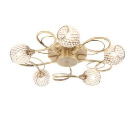 Endon Lighting 73757 Aherne Antique Brass 5x33W G9 Clear Dimmable Semi-Flush Ceiling Light