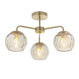 Endon Lighting 91968 Dimple Brass/Champagne IP20 3x25W E14 Golf Dimmable Semi-Flush Light image