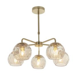 Endon Lighting 91969 Dimple Brass/Champagne 5x25W E14 Golf 665-1020mm Dimmable Pendant Light