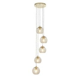 Endon Lighting 91972 Dimple Brass/Champagne 5x25W E14 Golf 800-1375mm Dimmable Pendant Light image