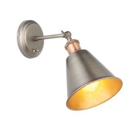 Endon Lighting 92866 Hal Pewter/Copper IP20 10W E27 234-320mm Dimmable Wall Light w/Switch