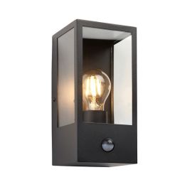 Endon Lighting 94995 Oxford Matt Black/Clear Glass 10W E27 GLS Wall Lantern with PIR image