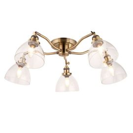 Endon Lighting 97248 Hansen Antique Brass 5x7W E14 650-840mm Adjustable Dimmable Ceiling Light