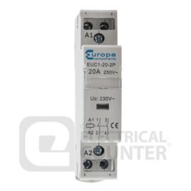 Europa EUC1-20-2P 2 Pole N-O 20A Modular Contactor 230V AC Coil