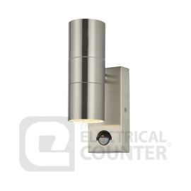Zinc Leto Stainless Steel GU10 2 Light Up & Down Wall Fitting with PIR