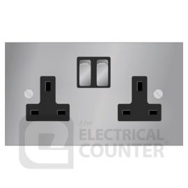 Forbes & Lomax DS13M/NIC/B Nickel Silver 2 Gang 13A Switched Socket - Black Insert
