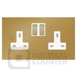 Forbes & Lomax DS13M/U Unlacquered Brass 2 Gang 13A Switched Socket - White Insert image