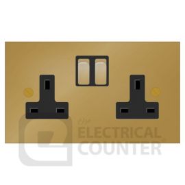 Forbes & Lomax DS13M/U/B Unlacquered Brass 2 Gang 13A Switched Socket - Black Insert