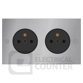 Forbes & Lomax DS16/FRENCH/NIC/B Nickel Silver 2 Gang 16A Type-E French Socket - Black Insert image