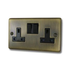 G and H Electrical CAB10B Contour Antique Brass 2 Gang 13A Black Switched Socket