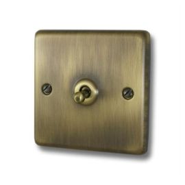 G and H Electrical CAB281 Contour Antique Brass 1 Gang Toggle Switch image