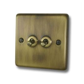 G and H Electrical CAB282 Contour Antique Brass 2 Gang Toggle Switch